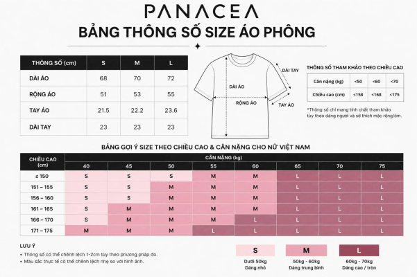 Bảng size local brand áo phông nữ chuẩn